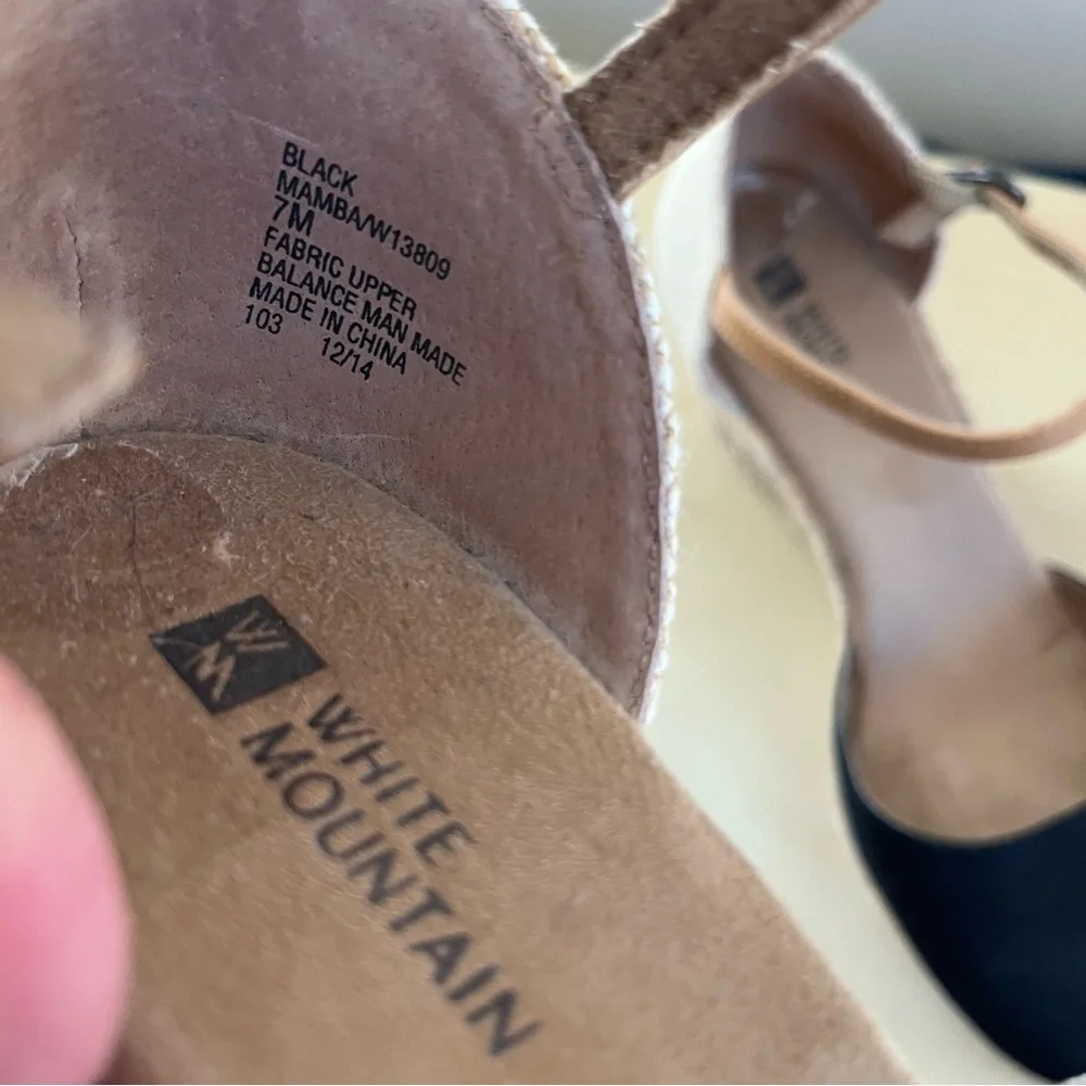 White Mountain Wedge Espadrille Ankle-Strap Sandals - Black/Tan
